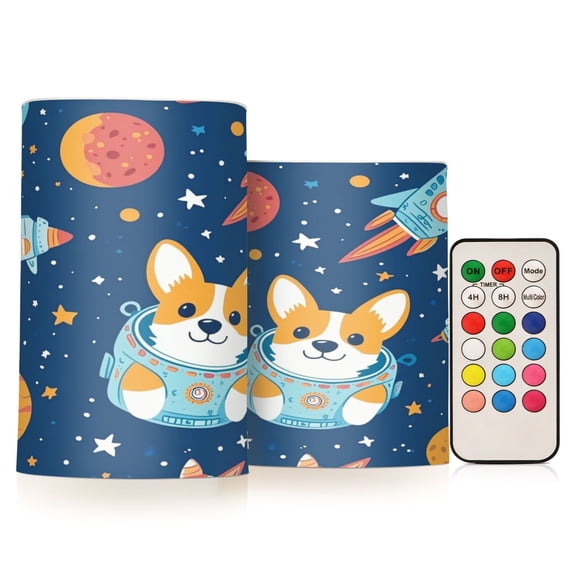 WOBOGO Size Combo Candle Flickering Flameless with Remote Control and Timer for Romantic Atmosphere Corgi Rocket Element Pattern