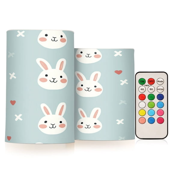 WOBOGO Size Combo Candle Flickering Flameless with Remote Control and Timer for Romantic Atmosphere Cute Rabbit Face Pattern