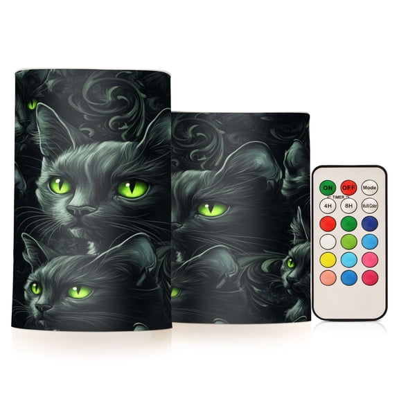 WOBOGO Size Combo Candle Flickering Flameless with Remote Control and Timer for Romantic Atmosphere Dark Pattern with Black Cats