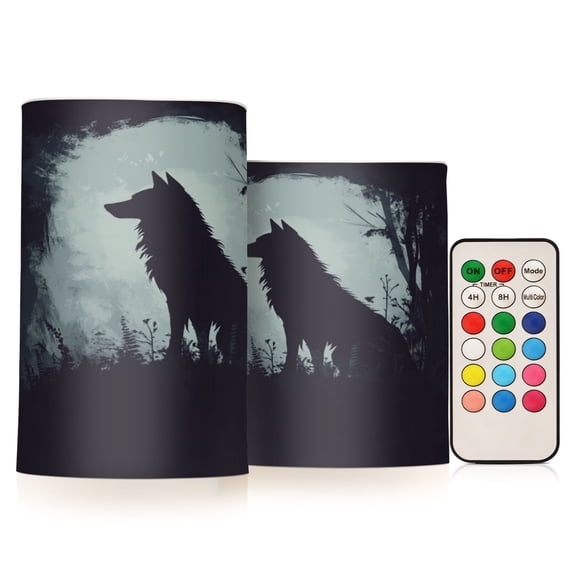 WOBOGO Size Combo Candle Flickering Flameless with Remote Control and Timer for Romantic Atmosphere Dark Wolf