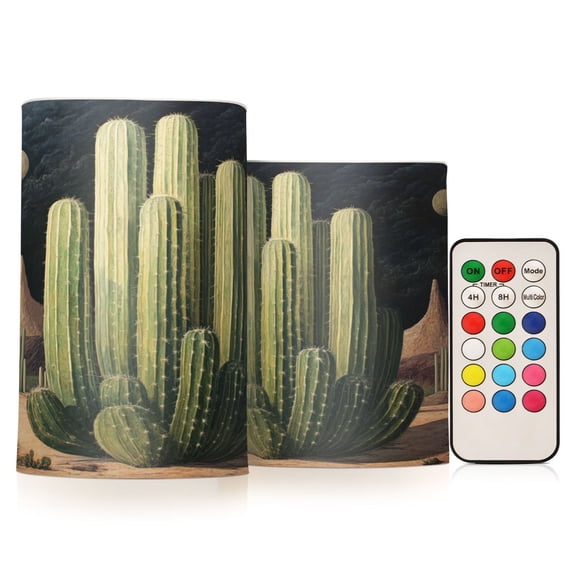 WOBOGO Size Combo Candle Flickering Flameless with Remote Control and Timer for Romantic Atmosphere Eldritch Cactus