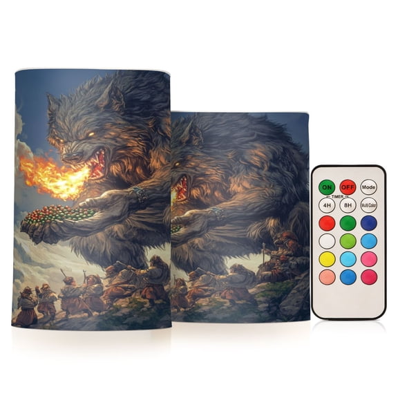 WOBOGO Size Combo Candle Flickering Flameless with Remote Control and Timer for Romantic Atmosphere Flaming Giant Werewolf Pattern