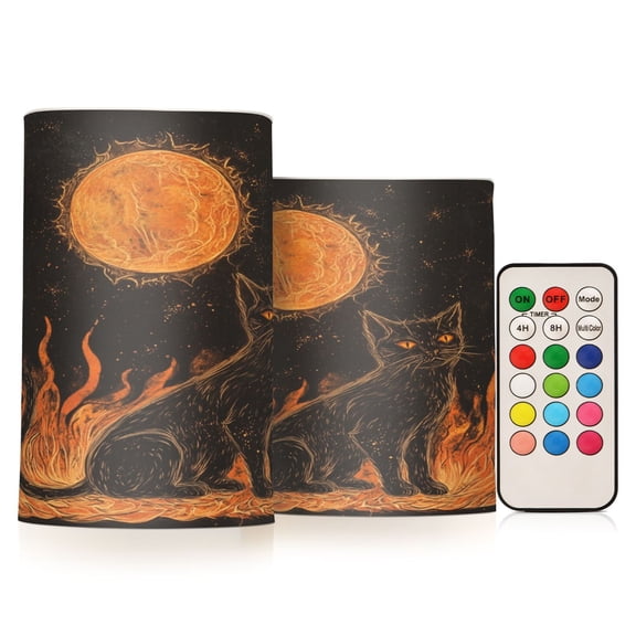 WOBOGO Size Combo Candle Flickering Flameless with Remote Control and Timer for Romantic Atmosphere Inferno Feline Illuminated Folio