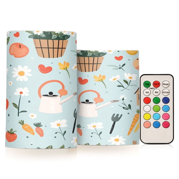 WOBOGO Size Combo Candle Flickering Flameless with Remote Control and Timer for Romantic Atmosphere Log Cabin Apple Carrot Pattern