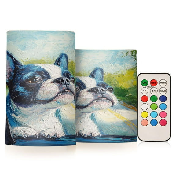 WOBOGO Size Combo Candle Flickering Flameless with Remote Control and Timer for Romantic Atmosphere Lovely Boston Terrier