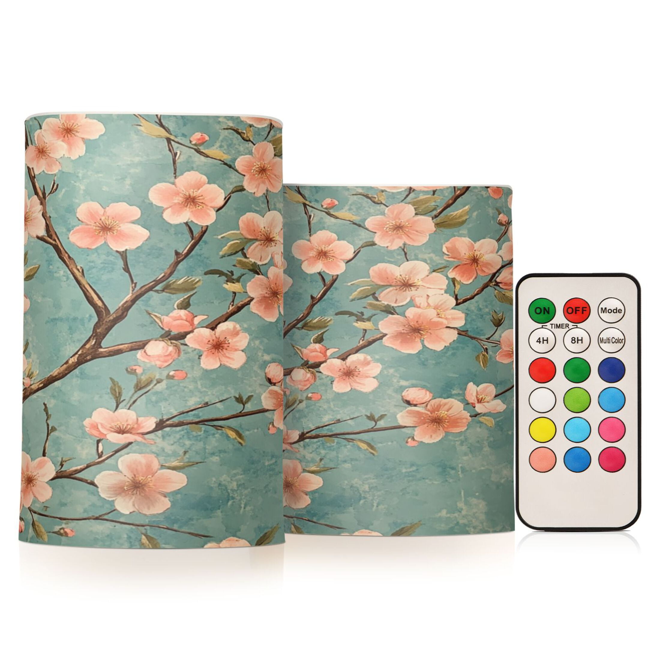 WOBOGO Size Combo Candle Flickering Flameless with Remote Control and Timer for Romantic Atmosphere Peach Blossom Pattern