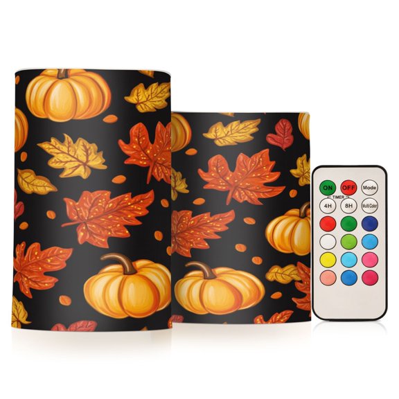 WOBOGO Size Combo Candle Flickering Flameless with Remote Control and Timer for Romantic Atmosphere Pumpkin Leaf Fall Autumn