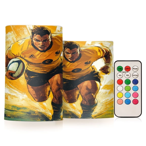 WOBOGO Size Combo Candle Flickering Flameless with Remote Control and Timer for Romantic Atmosphere Rugby Player Running on The Field Of Play