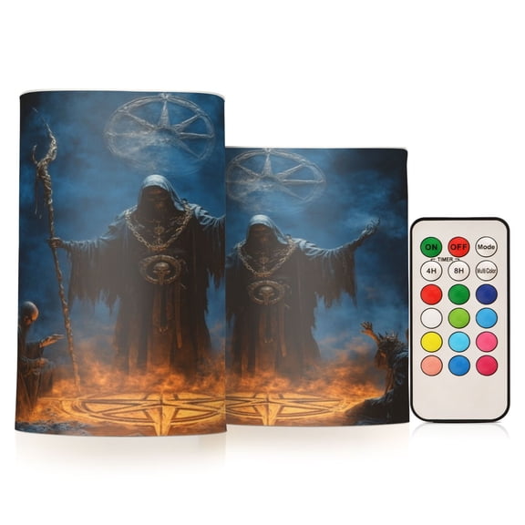 WOBOGO Size Combo Candle Flickering Flameless with Remote Control and Timer for Romantic Atmosphere Skull Reaper
