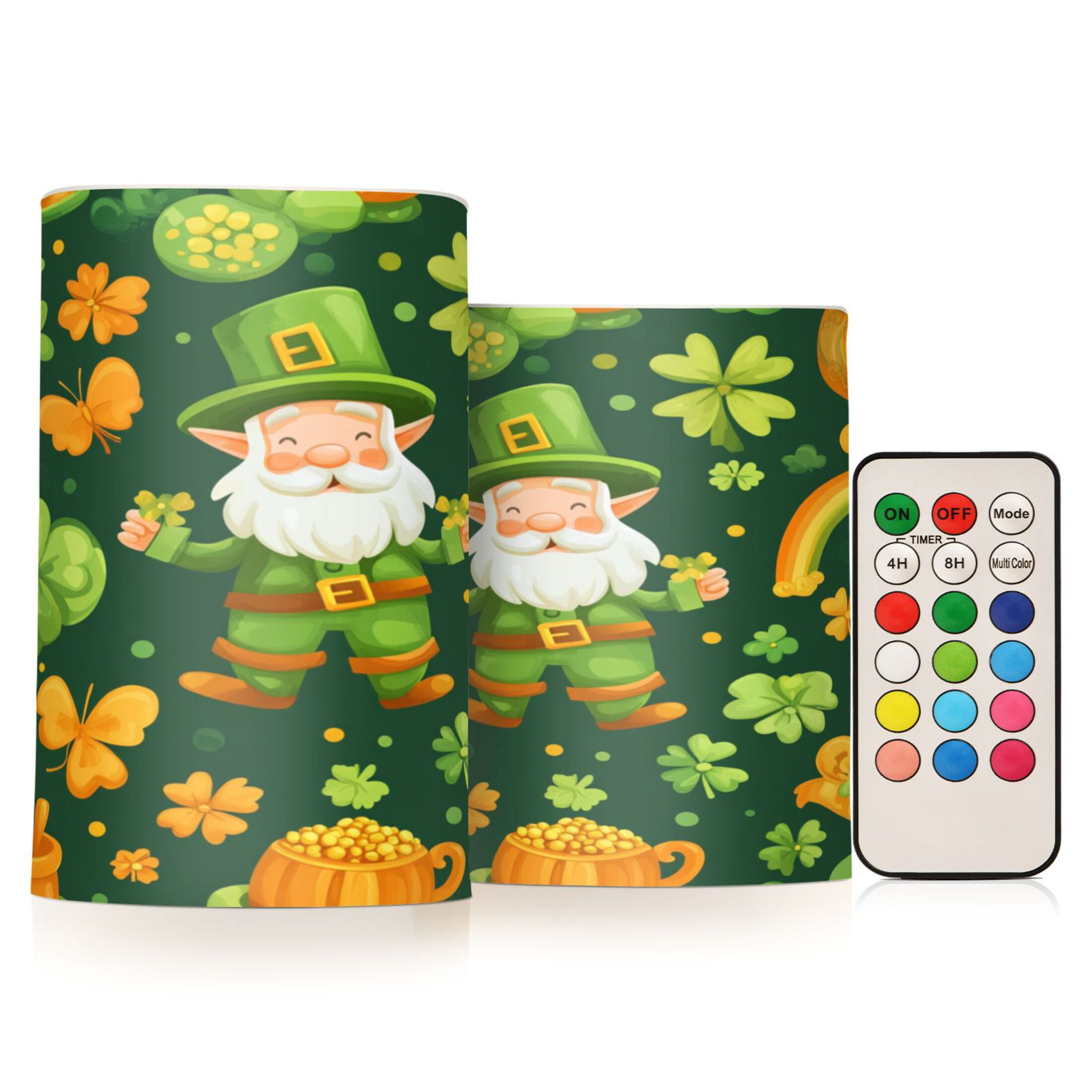 WOBOGO Size Combo Candle Flickering Flameless with Remote Control and Timer for Romantic Atmosphere St Patricks Pattern with Leprechaun and Shamrock