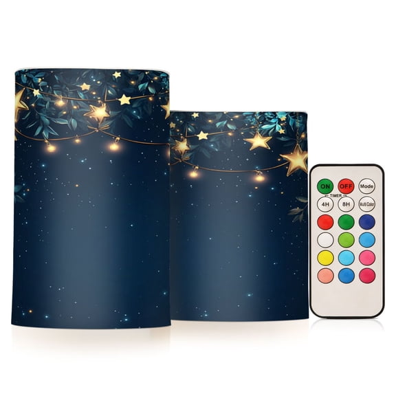 WOBOGO Size Combo Candle Flickering Flameless with Remote Control and Timer for Romantic Atmosphere Stars on A Dark Blue Sky