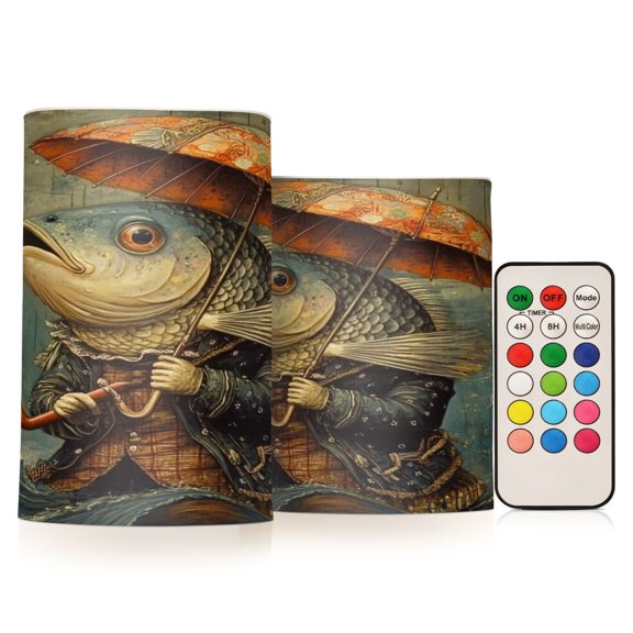 WOBOGO Size Combo Candle Flickering Flameless with Remote Control and Timer for Romantic Atmosphere Strange Fish