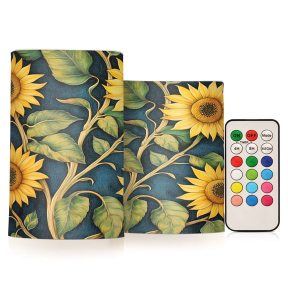 WOBOGO Size Combo Candle Flickering Flameless with Remote Control and Timer for Romantic Atmosphere Sunflowers
