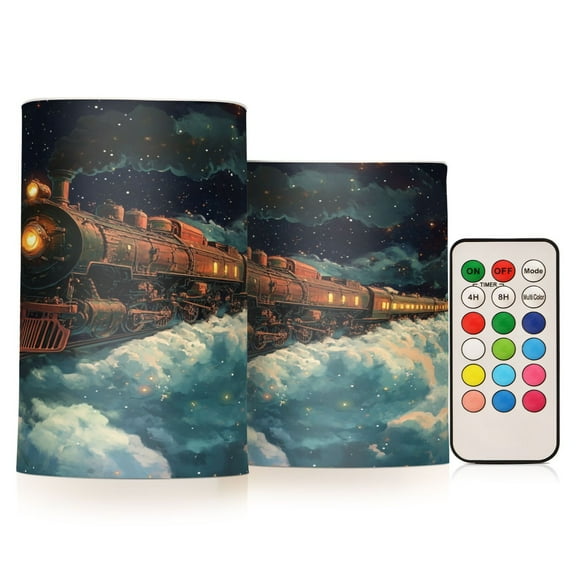 WOBOGO Size Combo Candle Flickering Flameless with Remote Control and Timer for Romantic Atmosphere The Train Travels in Space