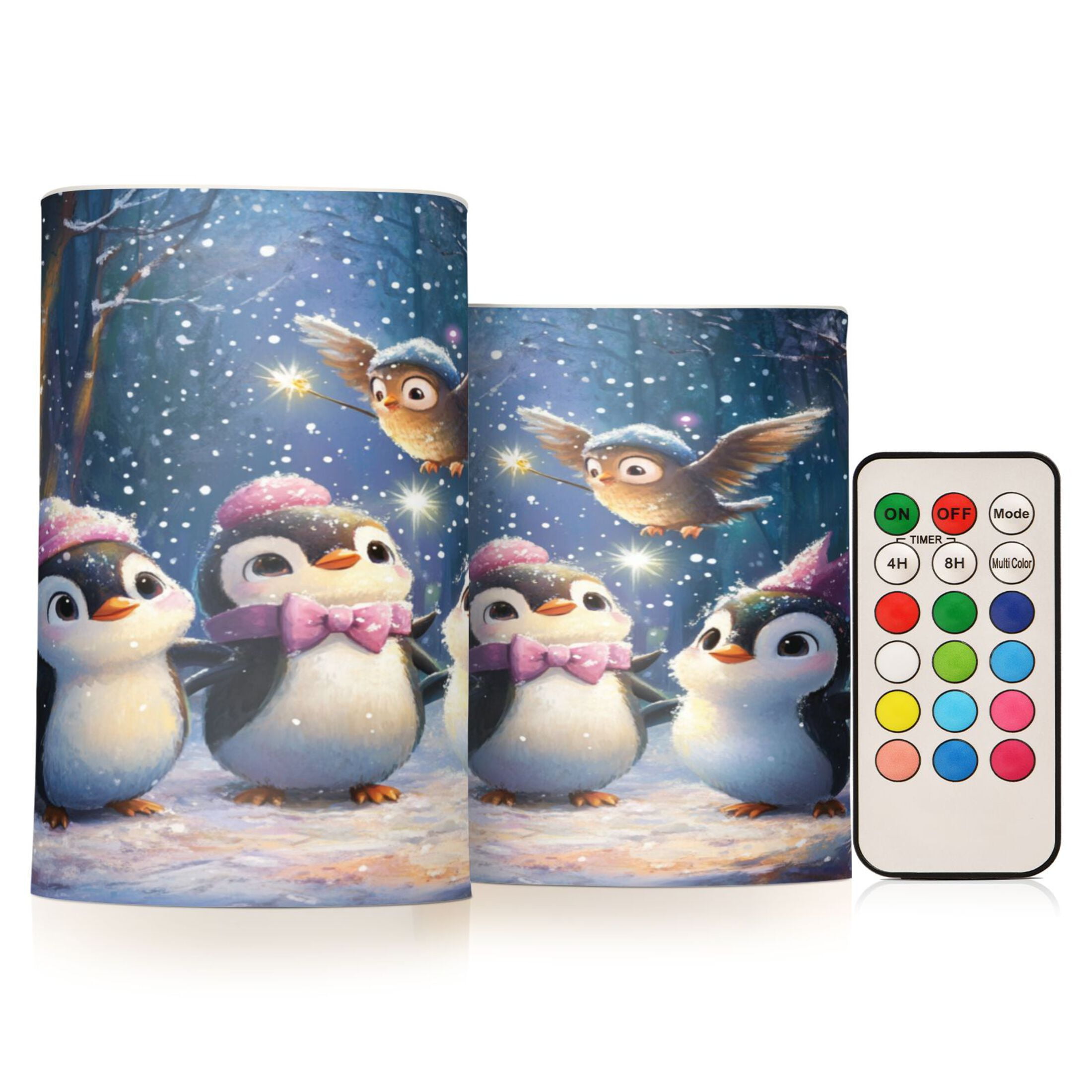 WOBOGO Size Combo Candle Flickering Flameless with Remote Control and Timer for Romantic Atmosphere Three Cute Cartoon Penguins