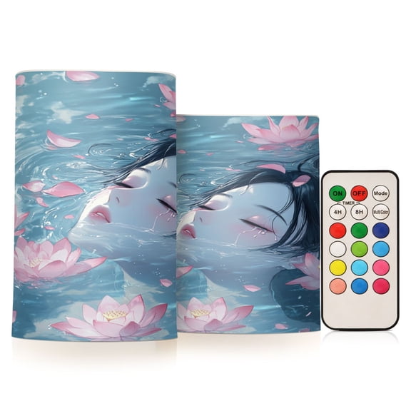 WOBOGO Size Combo Candle Flickering Flameless with Remote Control and Timer for Romantic Atmosphere Water Brings Out The Lotus
