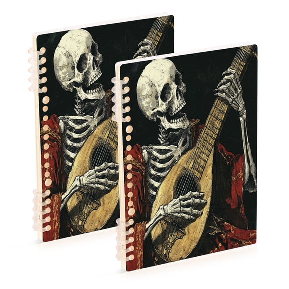 WOBOGO Skeleton Playing The Lute Notebook College Horizontal Grid Paper Ink Spill Resistant Water Resistant Cover 8.3x5.7x0.4in