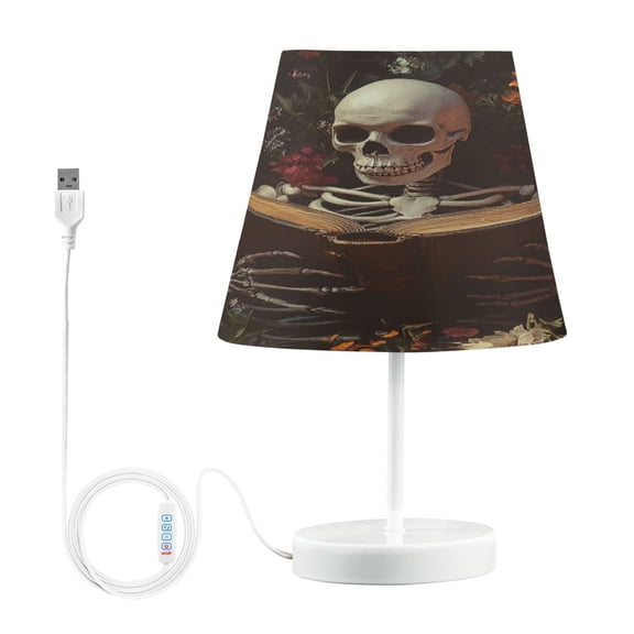 WOBOGO Skeleton Reading Table Lamps Bedroom 3-Speed Dimmable Farm Style with Fabric Shade for Reading and Home Office