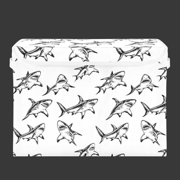 WOBOGO Sketch Shark Large Collapsible Storage Box Flip Lid Fabric Decorative Organizer Container Basket with Handles 16.512.611.8in
