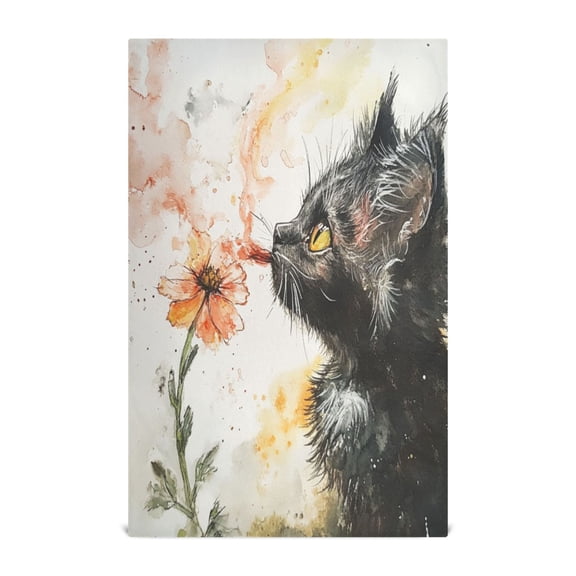 WOBOGO Skinny Black Cat Kitchen Towel 1 Piece Large Cotton Dishcloth Premium Absorbency Set with Hanging Loop