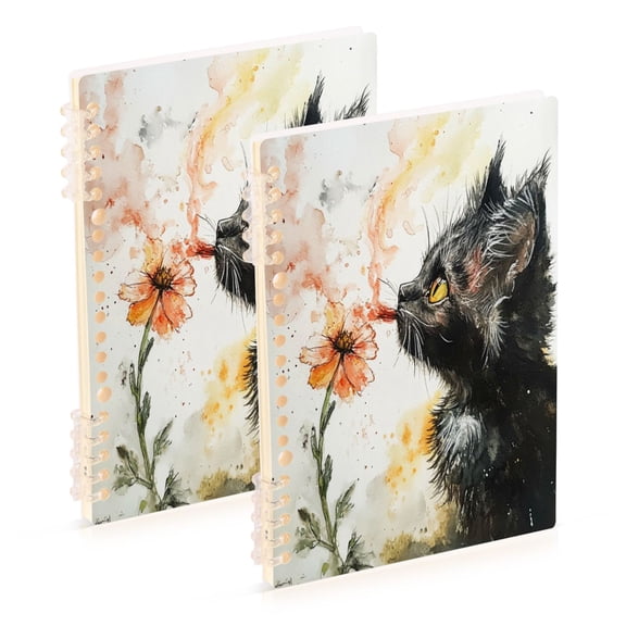 WOBOGO Skinny Black Cat Notebook College Horizontal Grid Paper Ink Spill Resistant Water Resistant Cover 8.3x5.7x0.4in