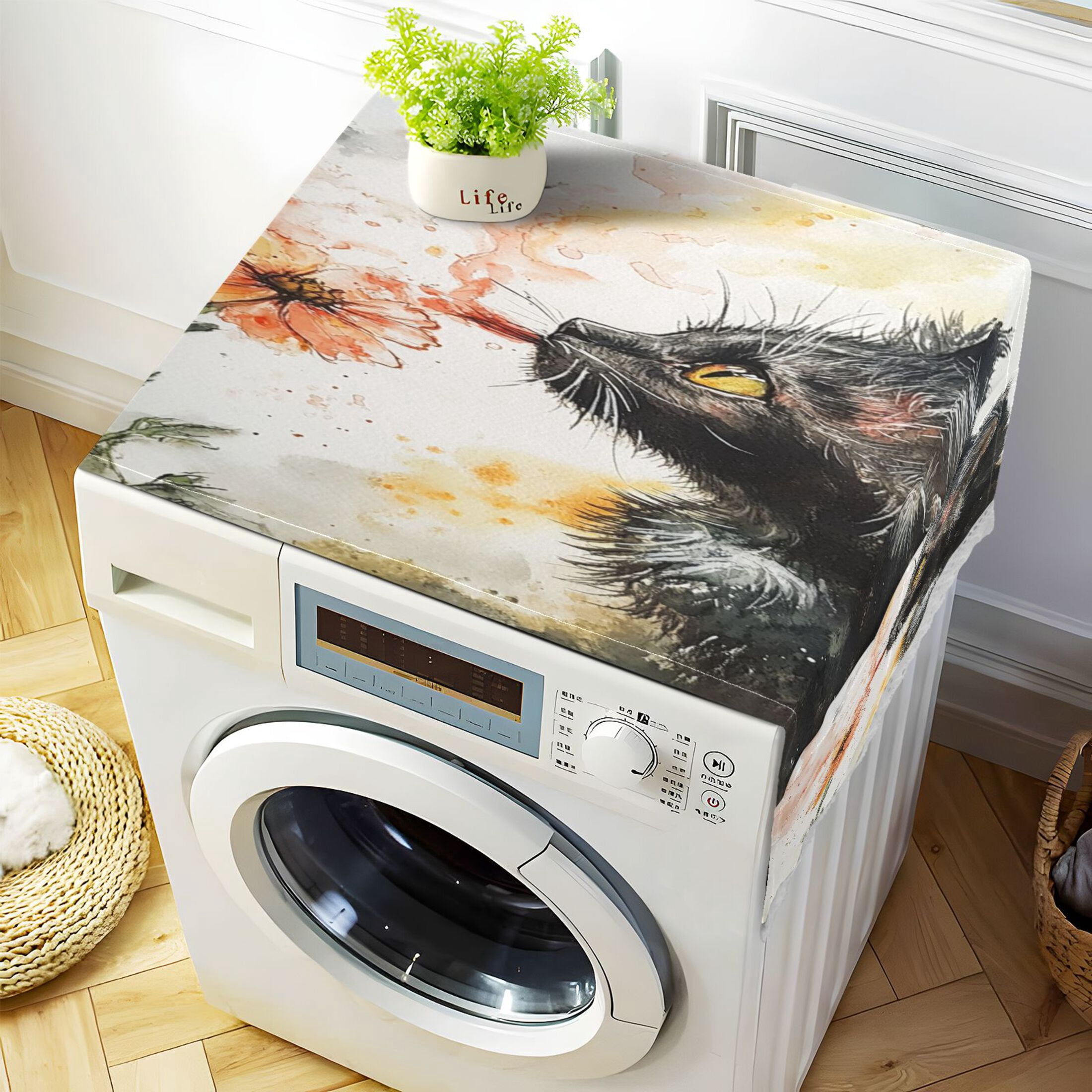 WOBOGO Skinny Black Cat Washing Machine Cloth Dryer Refrigerator Top Cover Protective Non-Slip Mat For Kitchen Laundry