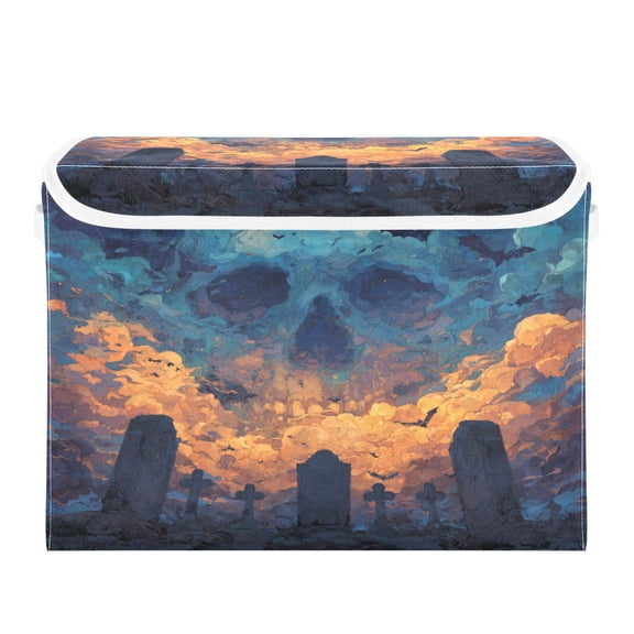 WOBOGO Skull Cemetery Large Collapsible Storage Box Flip Lid Fabric Decorative Organizer Container Basket with Handles 16.512.611.8in