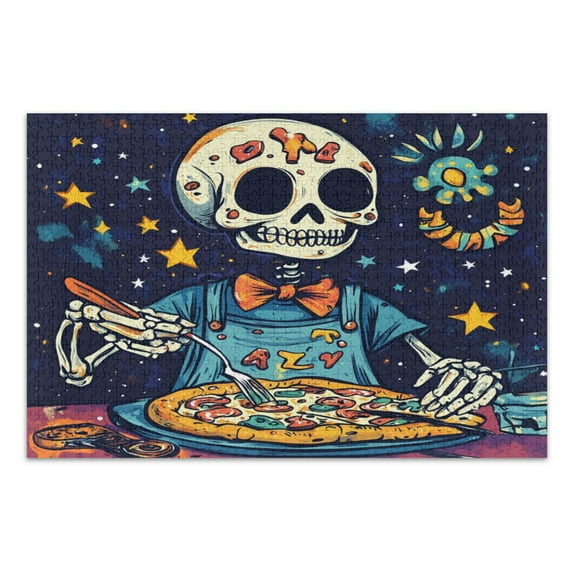 WOBOGO Skull Making Pizza Jigsaw Puzzle Challenge 500 Piece Jigsaw Suitable for Game Night Finished Size 20.5 x 14.9in