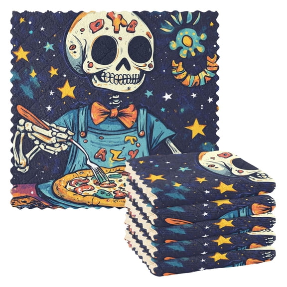 WOBOGO Skull Making Pizza Kitchen Towels 6pcs Ultra Soft Absorbent Quick Drying Dish Cloths 1111inch