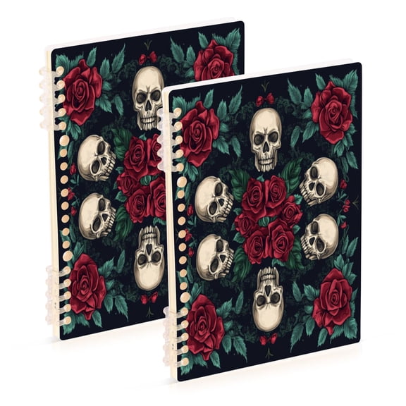WOBOGO Skull Red Rose Darkpattern Notebook College Horizontal Grid Paper Ink Spill Resistant Water Resistant Cover 8.3x5.7x0.4in