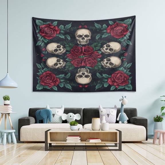 WOBOGO Skull Red Rose Darkpattern Tapestry 60×40in Home Living Room Bedroom Wall Hanging Ornaments