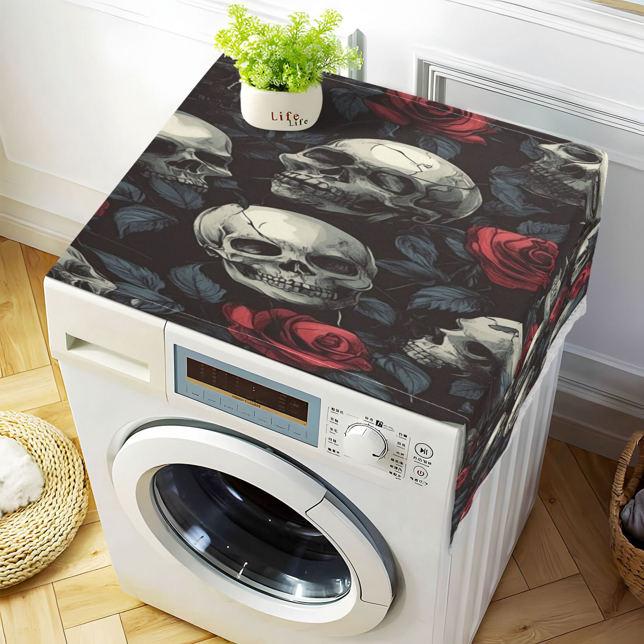 WOBOGO Skull Red Roses Pattern Washing Machine Cloth Dryer Refrigerator Top Cover Protective Non-Slip Mat For Kitchen Laundry