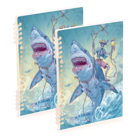 WOBOGO Skull Shark Notebook College Horizontal Grid Paper Ink Spill Resistant Water Resistant Cover 8.3x5.7x0.4in