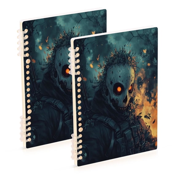 WOBOGO Skull Soldier Notebook College Horizontal Grid Paper Ink Spill Resistant Water Resistant Cover 8.3x5.7x0.4in