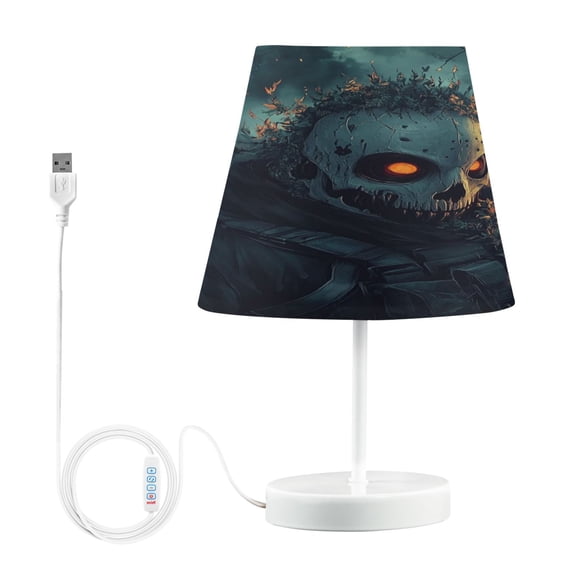 WOBOGO Skull Soldier Table Lamps Bedroom 3-Speed Dimmable Farm Style with Fabric Shade for Reading and Home Office