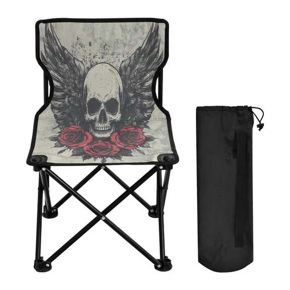 WOBOGO Skull Wings Rose Grunge Style Camping Chair Convenient Four Corner Backrest Folding Stool Can Hold Up to 220lbs