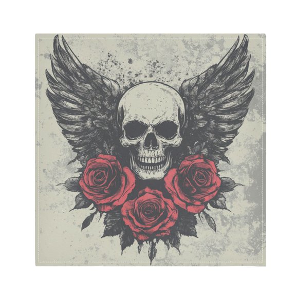 WOBOGO Skull Wings Rose Grunge Style Cloth Napkins 4 Pieces Soft Elegant Touch Durable Absorbent Quick Drying for Elegant Dining
