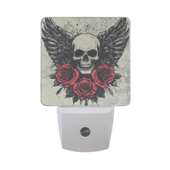 WOBOGO Skull Wings Rose Grunge Style LED Night Light 2 Pcs Set 0.5 Watt Wall Plug in Dusk to Dawn Automatic Switch Soft White Light