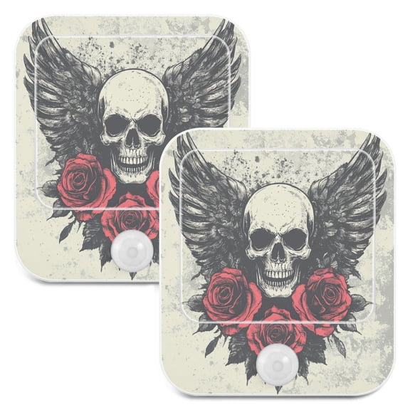 WOBOGO Skull Wings Rose Grunge Style Night Light Lamp with Smart Sensor Dusk to Dawn Sensor 0.6W Plug-in 2-Pack