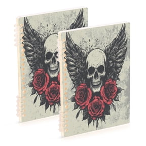 WOBOGO Skull Wings Rose Grunge Style Notebook College Horizontal Grid Paper Ink Spill Resistant Water Resistant Cover 8.3x5.7x0.4in