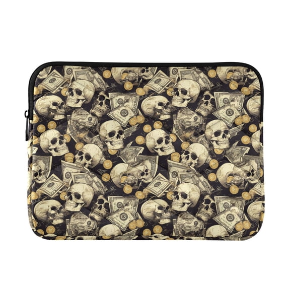 WOBOGO Skull with Money Pattern Laptop Sleeve 13.4 inch Lightweight Zipper Design Soft Padded Protection Against Scratches and Impacts
