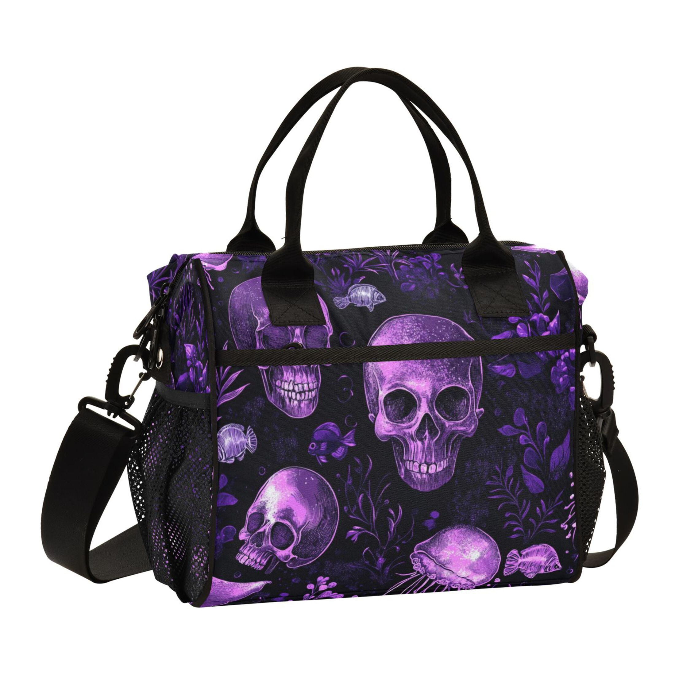 WOBOGO Skulls Jellyfish Purple Pattern Lunch Bag Large Capacity Leak Proof Insulation Soft Adult Men and Women Universal 11.8×11.4×6.2in