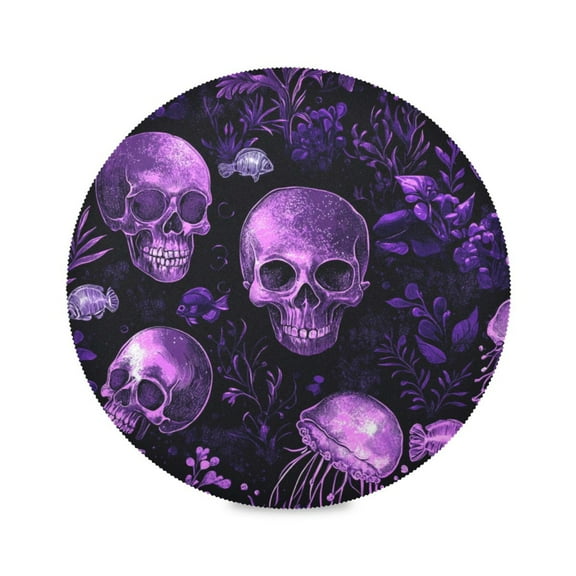 WOBOGO Skulls Jellyfish Purple Pattern Round Placemats Set of 1 Heat Resistant Washable Kitchen Table Decorations 15.4in