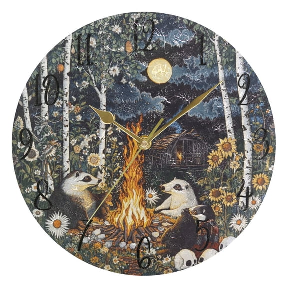 WOBOGO Skunk Roasting Wall Clock 10in Silent Mechanism Battery Operated Retro Style for Living Room Bedroom and Kitchen Gold Pointer