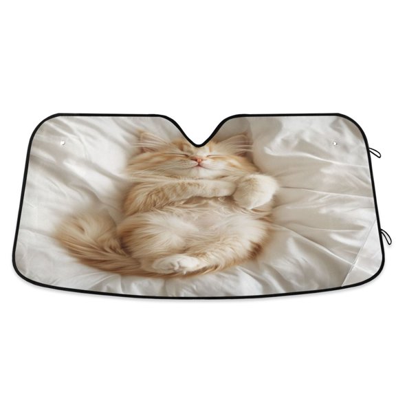 WOBOGO Sleeping Cat Car Windshield Sunshades Autopilot Lightweight Accordion Sun Visor 55×27.6in