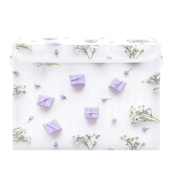 WOBOGO Small Purple Gift Boxes Large Collapsible Storage Box Flip Lid Fabric Decorative Organizer Container Basket with Handles 16.512.611.8in