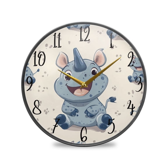 WOBOGO Smile Cute Rhinoceros Acrylic Wall Clock Battery Operated 9.5in Silent No Tick Bedroom Living Room Office Classroom Decoration