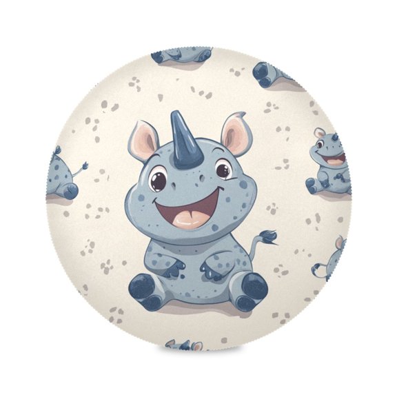 WOBOGO Smile Cute Rhinoceros Round Placemats Set of 1 Heat Resistant Washable Kitchen Table Decorations 15.4in