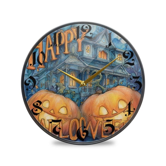WOBOGO Smiley Pumpkin Acrylic Wall Clock Battery Operated 9.5in Silent No Tick Bedroom Living Room Office Classroom Decoration