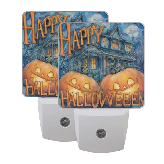 WOBOGO Smiley Pumpkin LED Night Light 2 Pcs Set 0.5 Watt Wall Plug in Dusk to Dawn Automatic Switch Soft White Light